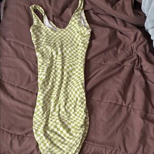 Chic Asymmetrical Lime Checkered Dress